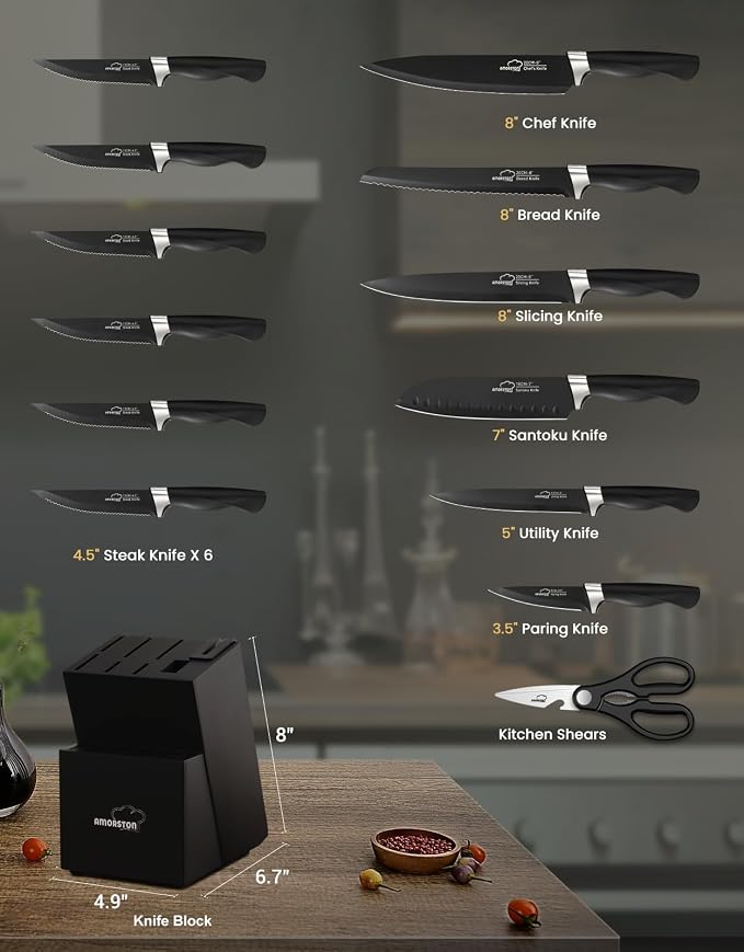 Amorston Knife Set, 15 Pieces Kitchen Knives Set - Image 6