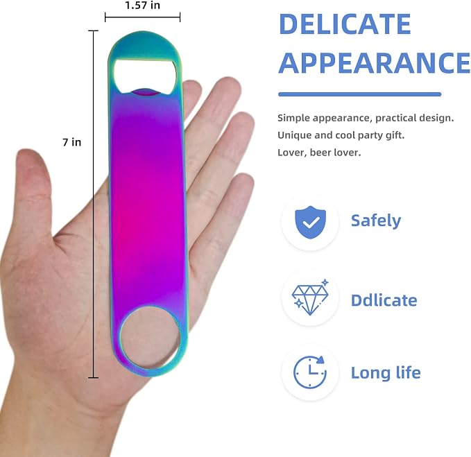 Rainbow Color Stainless Steel Flat Bottle Opener, Sturdy and Durable 2 Pcs to - Image 2