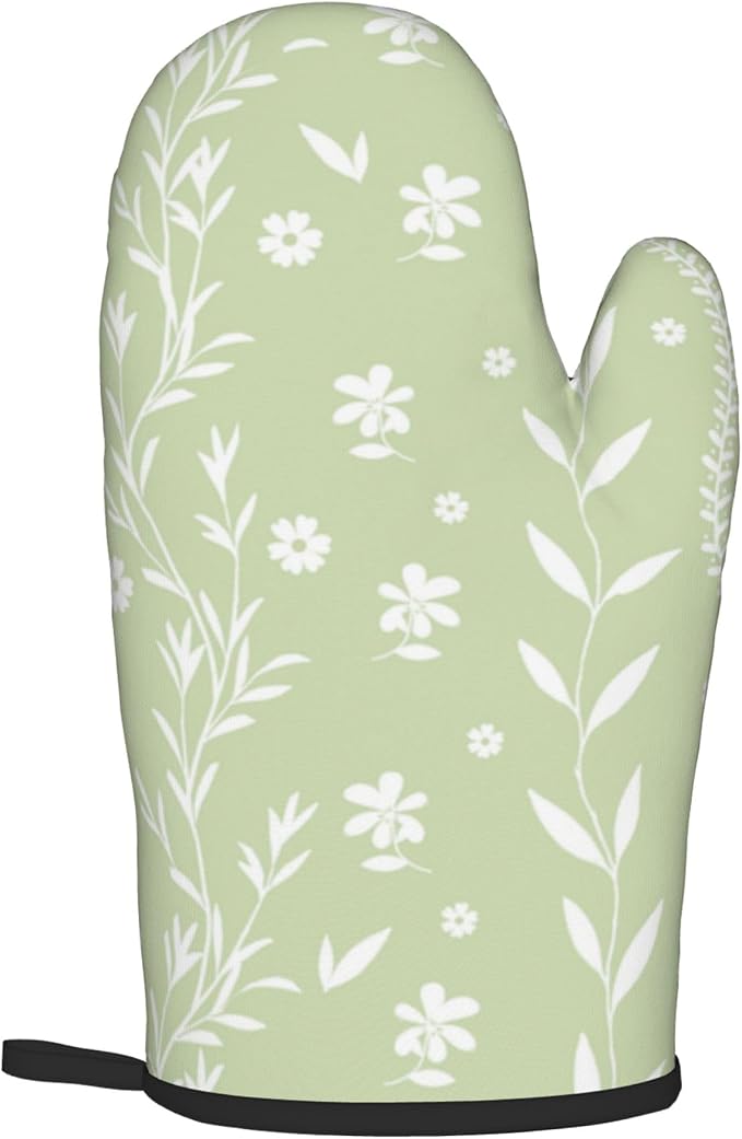 Sage Green Oven Mitt Pot Holder Set Floral BBQ Cooking Gloves Farmhouse - Image 8