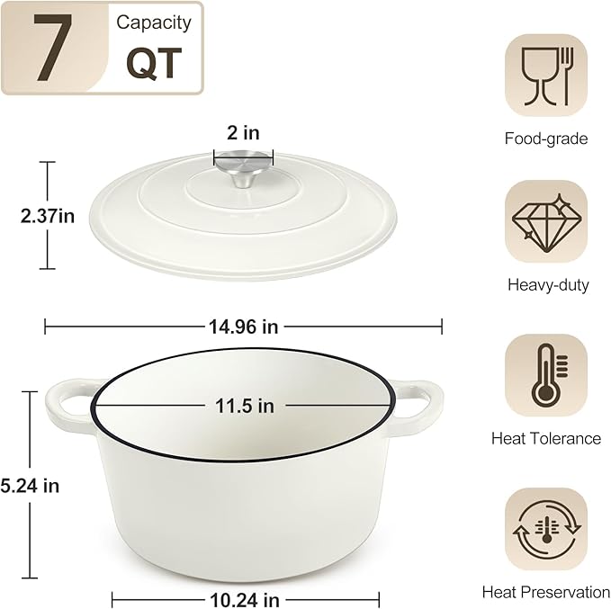 P&P CHEF 7QT Enameled Dutch Oven, Cast Iron Dutch Oven Pot - Image 2