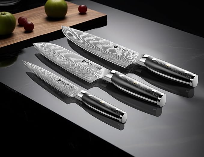 WIZEKA Damascus Chef Knife Set: 3 PCS, Super Sharp Kitchen Knives: Made of - Image 5