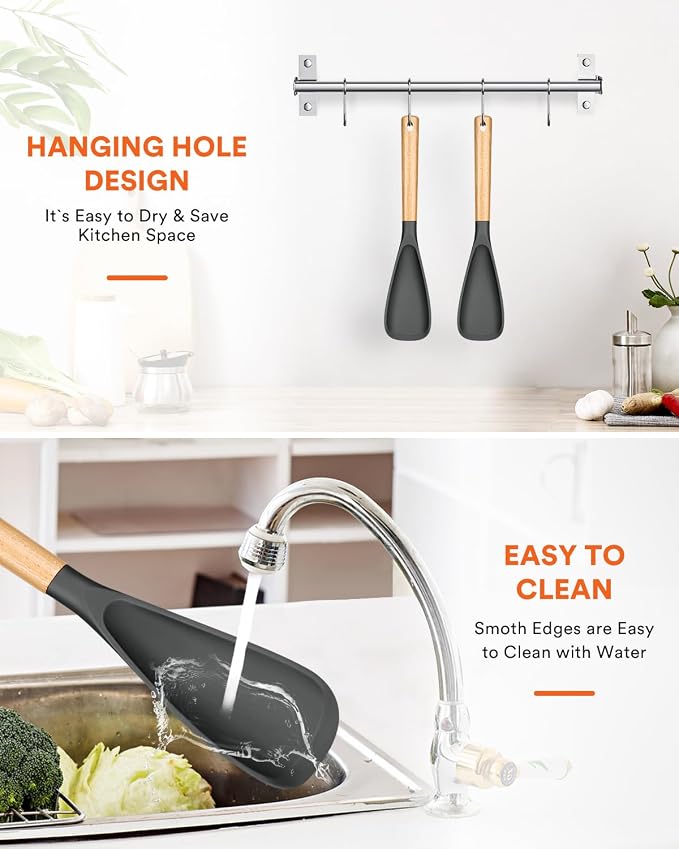 Cooking Spoon for Nonstick Cookwares, Wood Handle Spoon for Mixing, and Scrape - Image 7