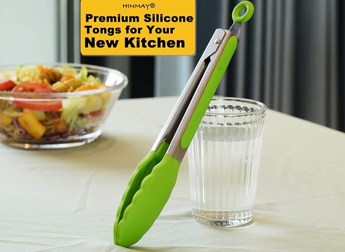 HINMAY Silicone Tongs 9-Inch Stainless Steel Locking Kitchen Tongs - Image 5