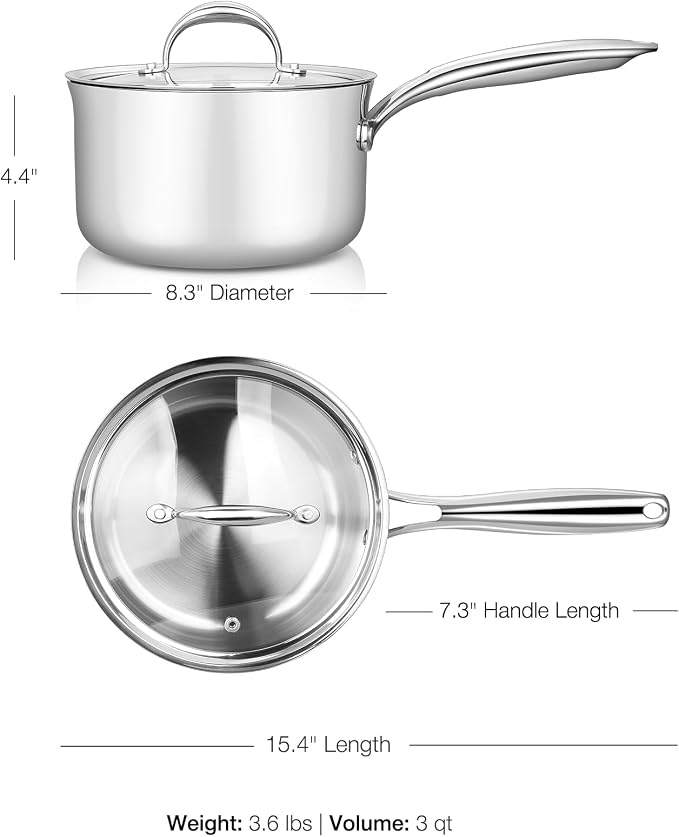 KEAWELL K3 Premium 3-Quart Tri-Ply Stainless Steel Saucepan - Image 3