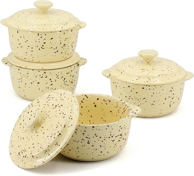 4-Piece 10 Oz Mini Ceramic Cocotte Set by Krokori