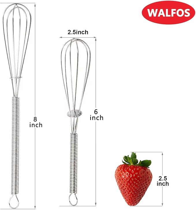 Walfos Mini Whisk, Non-Rust 304 Stainless Steel, 6+8 Inch, Heat Resistant 450 - Image 3