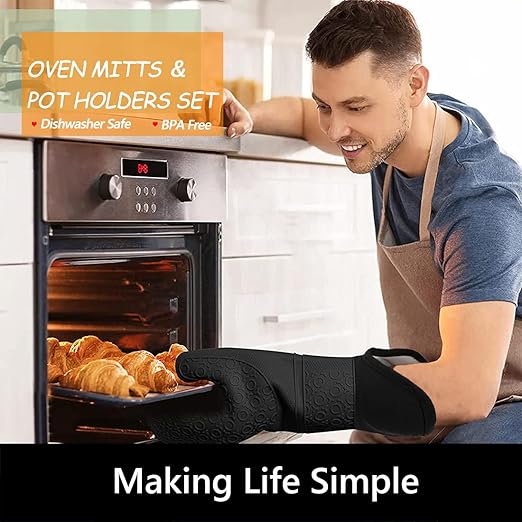 Silicone Oven Mitts and Pot Holders Sets, MTZRFLL Extra Long Heat Resistant - Image 2