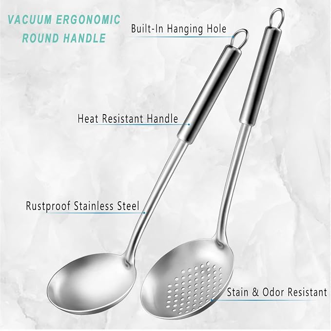 Pleafind 2-Pcs Ladle and Slotted Spoon, Soup Ladle and Strainer Spoons - Image 3