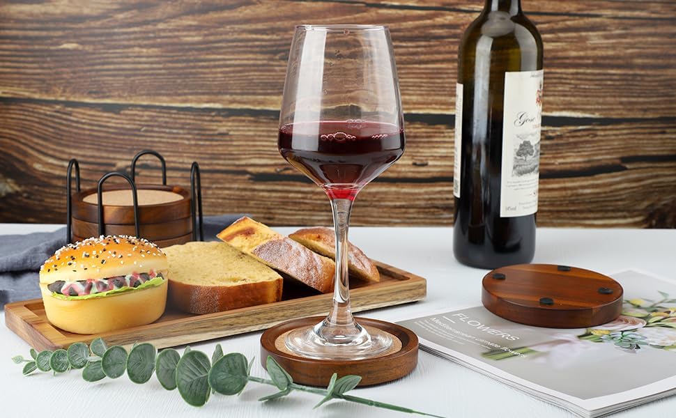 Acacia Wood Cork Coasters with Holder - Absorbent Rustic Cork Coasters