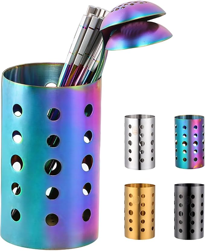 QRU Kitchen Utensil Holder for Countertop, Stainless Steel Cooking Utensil by QRU