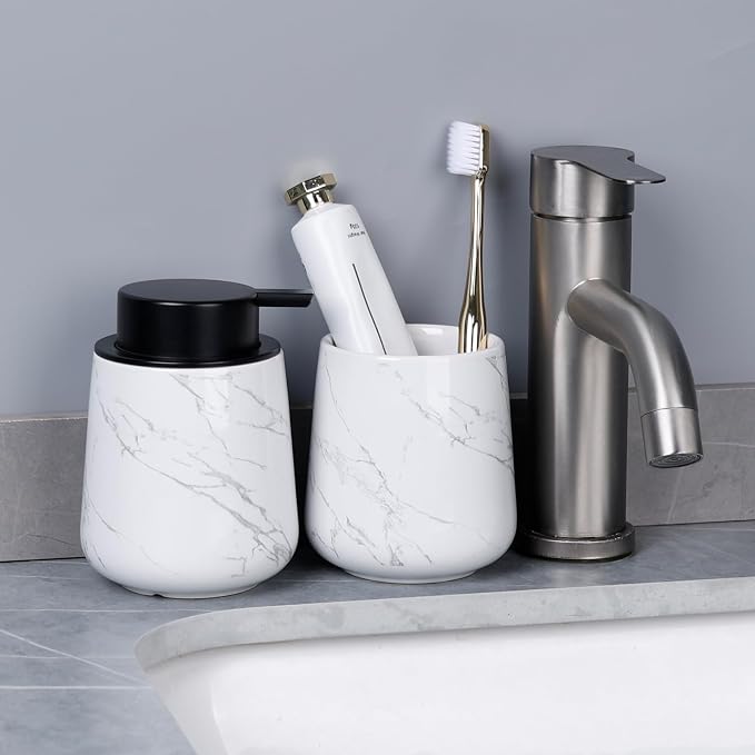 Bosilunlife Ceramic Foaming Soap Dispenser - 12 oz Marble Foam Hand Wash - Image 6