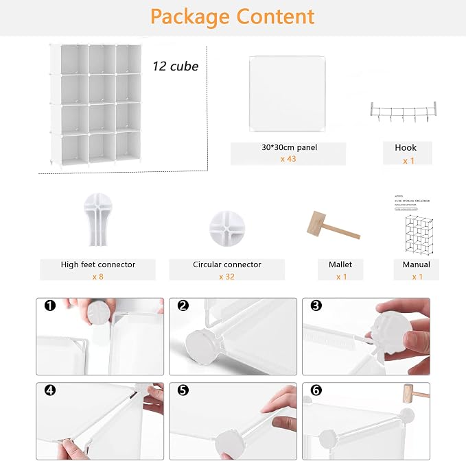 AWTATOS Cube Storage Organizer Storage 12 Cube Bookshelf DIY Plastic Closet - Image 7