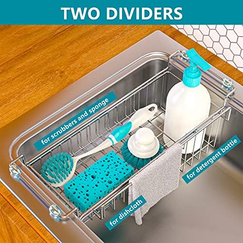 Over-the-Sink Expandable Stainless Steel Caddy, 14.5-22 in