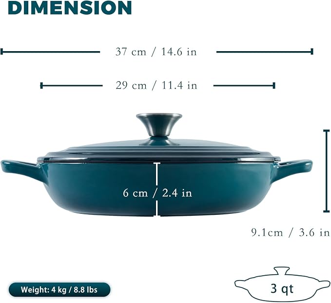 Flavehc Braiser Enameled Cast Iron Braiser 3 qt Braiser Pan - Image 3