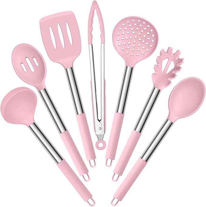 E-far Silicone Cooking Utensils Set, Slotted Turner, Soup Ladle, Pasta Server by E-far