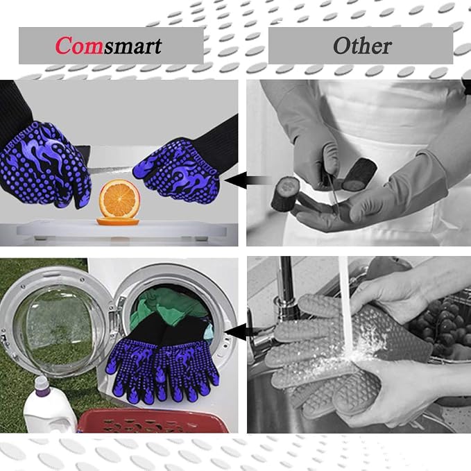 Comsmart BBQ Gloves, 1472 Degree F Heat Resistant Grilling Gloves Silicone - Image 5
