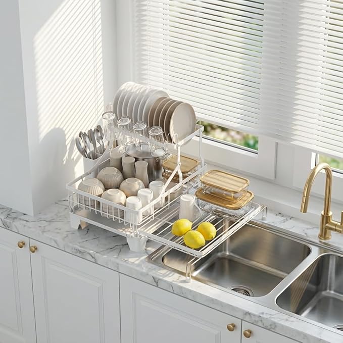 GSlife Large 2 Tier Dish Drying Rack, Expandable Heavy-Duty Dish Rack - Image 9
