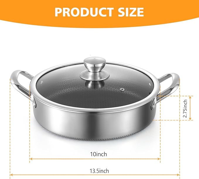 Toutrop Saute Pan, 10 Inch Nonstick Deep Frying Pan, 316L Stainless Steel Sauté - Image 7