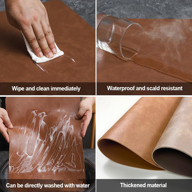 Leather Round Table Washable Placemats, Thick Faux Leather Heat
