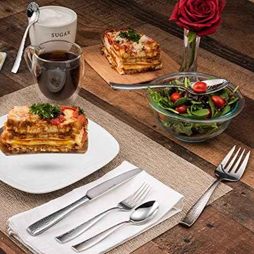 Hudson Essentials 65-Piece Hammered 18/10 Stainless Steel Silverware