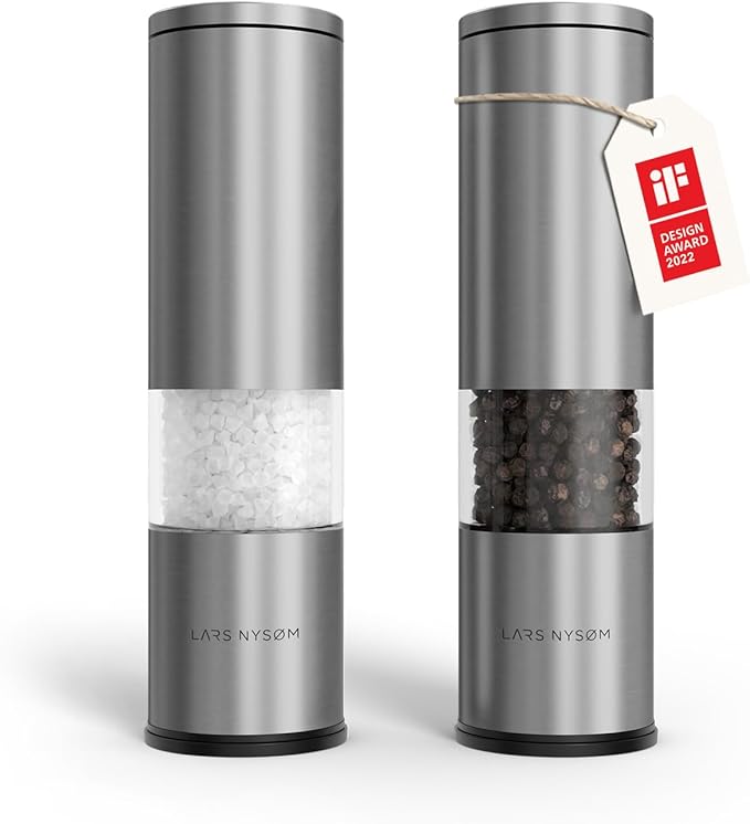 LARS NYSØM Salt and Pepper Grinder Set Manual, Stainless Steel Salt and Pepper by LN