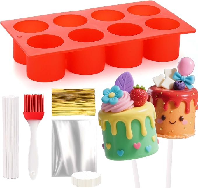 Juome Circle Cake Pop Mold Kit, 8 Cavities Cakesicle Molds Silicone by Juome