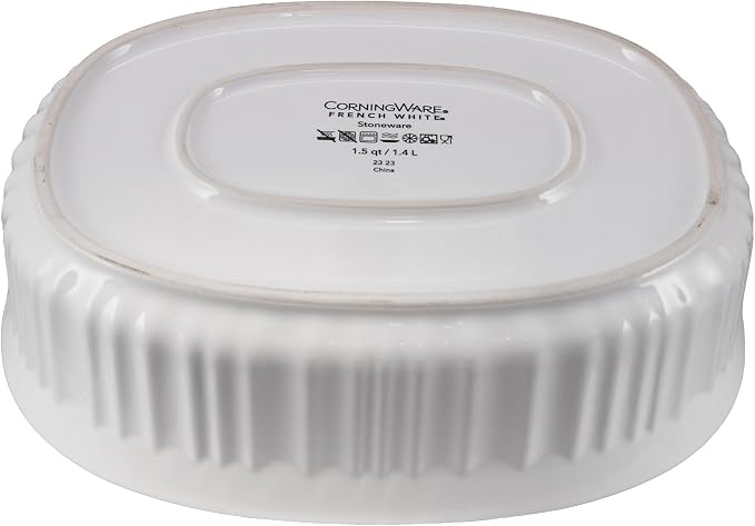 CorningWare FS12 1.5qt/1.4L French White Oval Ceramic Casserole Bakeware Dish - Image 3