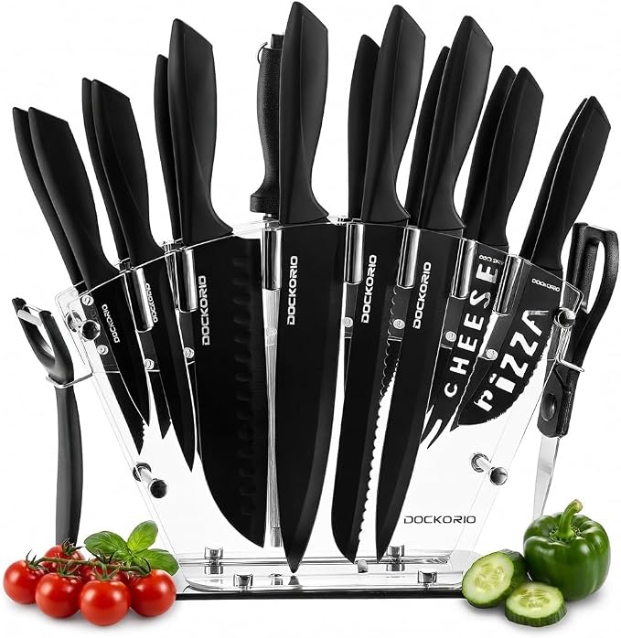 Kitchen Knife Set with Block, Chef Knives, Bread Knife, all in one by Dockorio
