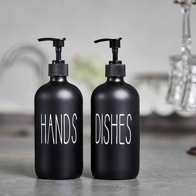 COHOSEGE Glass Soap Dispenser Set 2 Pack, Contains Hand and Dish Soap - Image 4