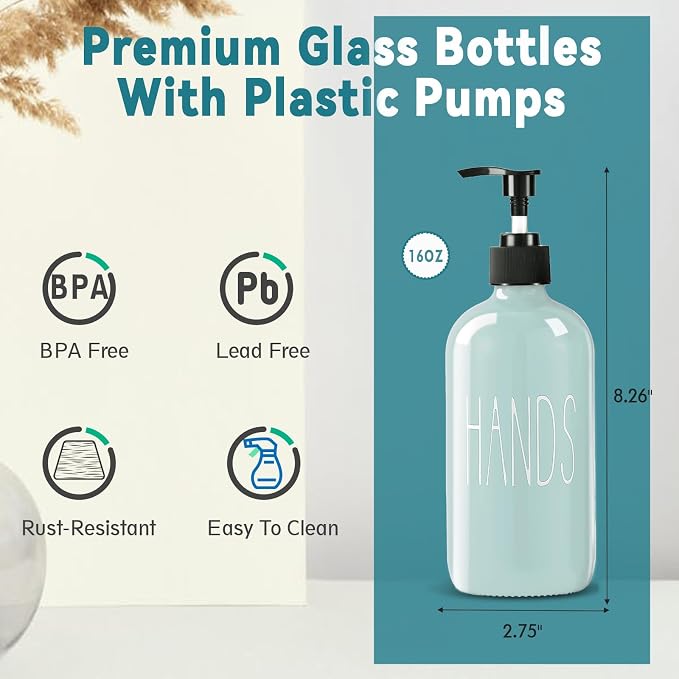 COHOSEGE Glass Soap Dispenser Set 2 Pack, 16 Oz Dish Soap Dispenser - Image 3