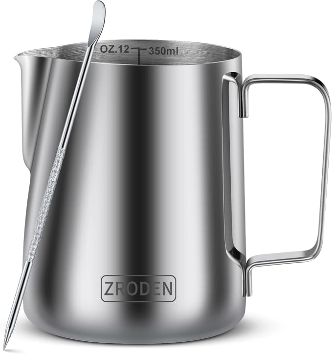 Milk Frothing Pitcher, 12oz 20oz 32oz Espresso Steaming Pitchers Stainless by Zroden