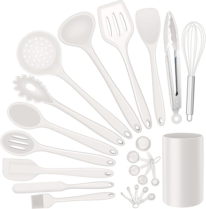 Silicone Kitchen Utensils Set, E-far 23 Pcs White Cooking Utensils Tools by E-far