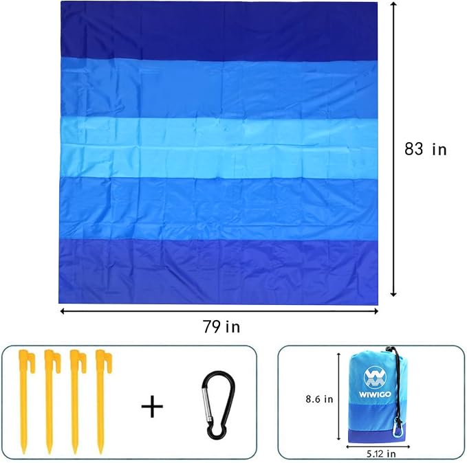 WIWIGO Beach Blanket Waterproof Sandproof Beach Mat 79" X 83"/10'x9'for 2-8 - Image 2