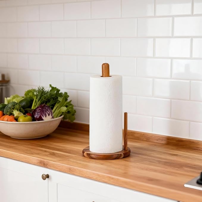 Acacia Wood Paper Towel Holder Countertop, Wooden Paper Towel Holder Thicken - Image 5