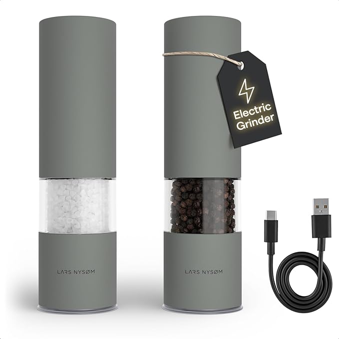 LARS NYSØM Electric Salt and Pepper Grinder Set I Automatic Salt and Pepper by LN