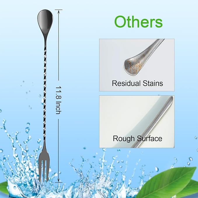 BRIOUT 2 Pcs Bar Spoon, 12 Inches Long Handle Drink Stirrer, Stainless Steel - Image 2