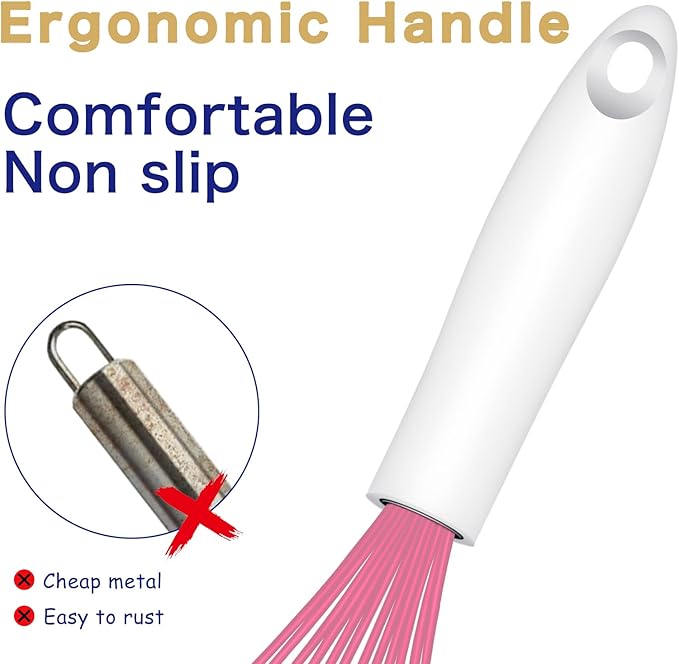 OYV Pink Silicone Whisk, Sealed Waterproof Design Set of 3, Professional - Image 5