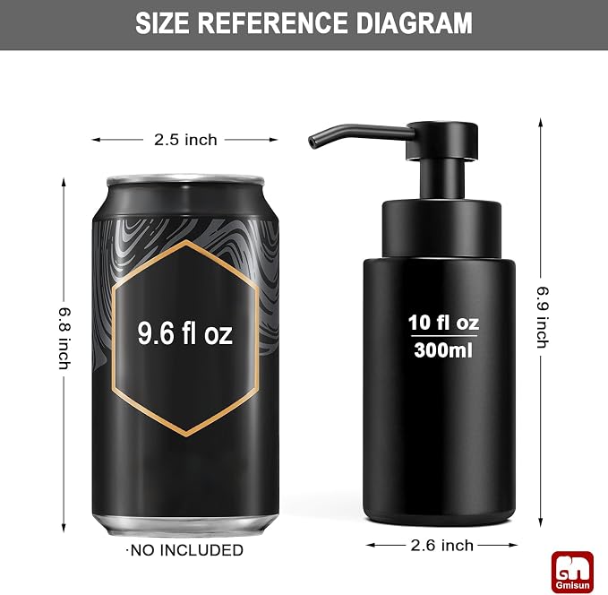 GMISUN Foaming Soap Dispenser, 10 Fl oz/300 ml Matte Black Glass Foaming Hand - Image 3
