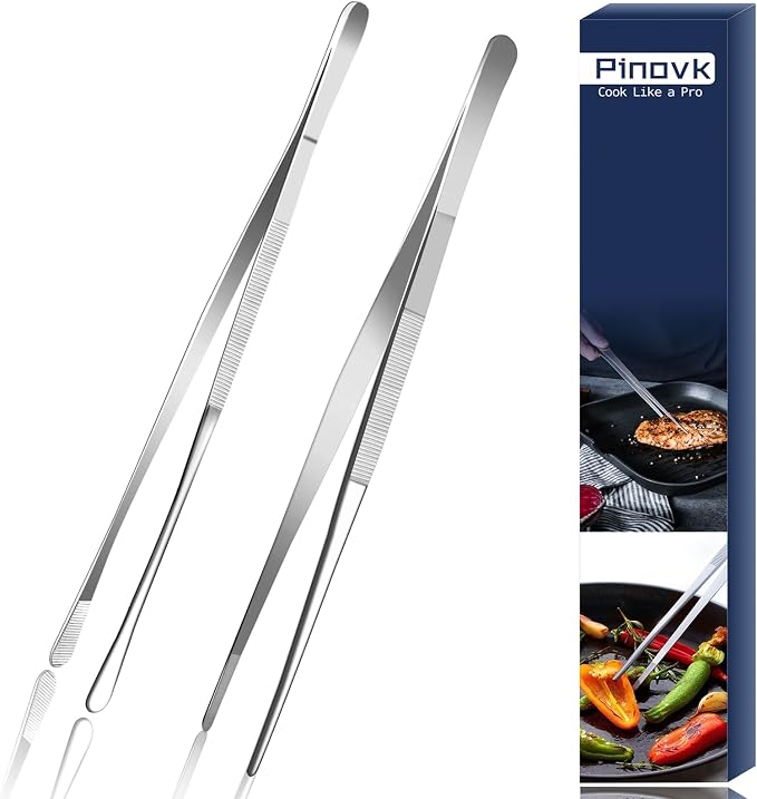 Pinovk 2 Pcs 12-Inch Kitchen Tweezers, Extra-Long Stainless Steel Cooking by Pinovk