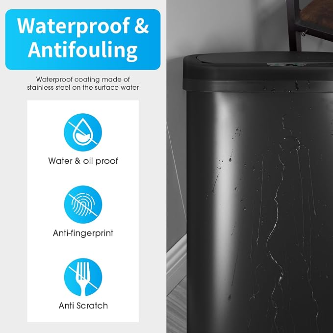 BestOffice Black Plastic Touch Free High-Capacity Garbage Can - Image 3