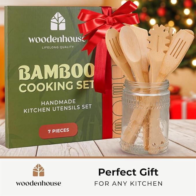 Wooden Utensil Set, Bamboo Utensils – 7 PCs Wood Spoons - Image 2