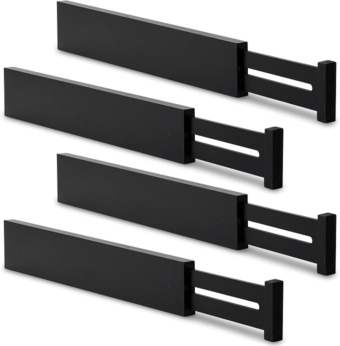 Utoplike 4 pcs Bamboo Kitchen Drawer Dividers Large, Adjustable Black Drawer by Utoplike