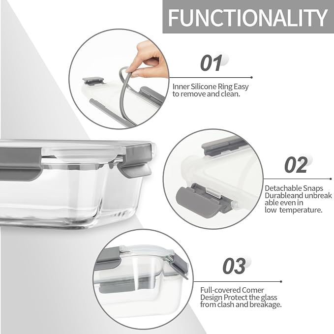 AILTEC 10 Pack Glass Meal Prep Containers, Glass Food Storage Containers - Image 4