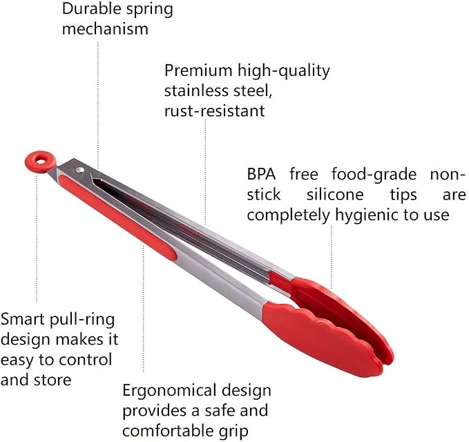 Kitchen Tongs Set of 2 – 9 inch & 12 inch – Stainless Steel Food Tongs - Image 2