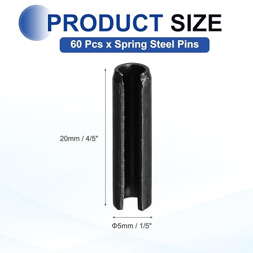 MECCANIXITY 60Pcs Slotted Split Roll Pins 1/5 Inch Dia. 4/5 Inch Length 65Mn - Image 2