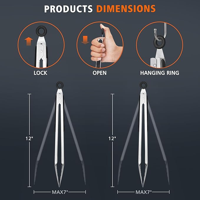 Hotec Stainless Steel Kitchen Tongs, Locking Metal Food Tongs - Image 7