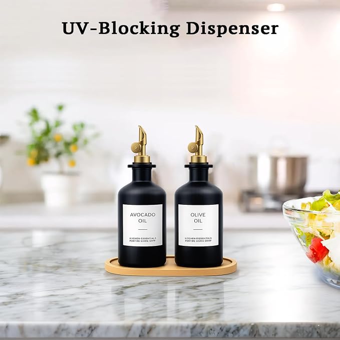 Olive Oil Dispenser Set, 2 x 11.8oz Black Glass Bottles - Image 4
