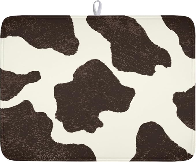 Milk Cow Drying Mat 24x18 Inch, Cattle Fur Farmhouse Dish Drainer Mats Summer by Trongr