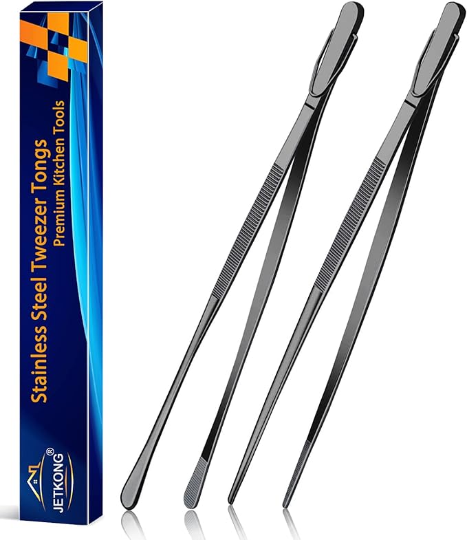 JETKONG 2 Pcs 12-Inch Food Tweezer Tongs, Stainless Steel Kitchen Tweezer by JETKONG