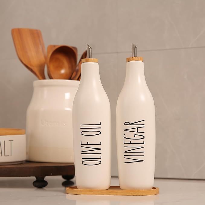 HOMCDALY Olive Oil and Vinegar Dispenser Set, 16oz Ceramic Oil Dispenser - Image 2